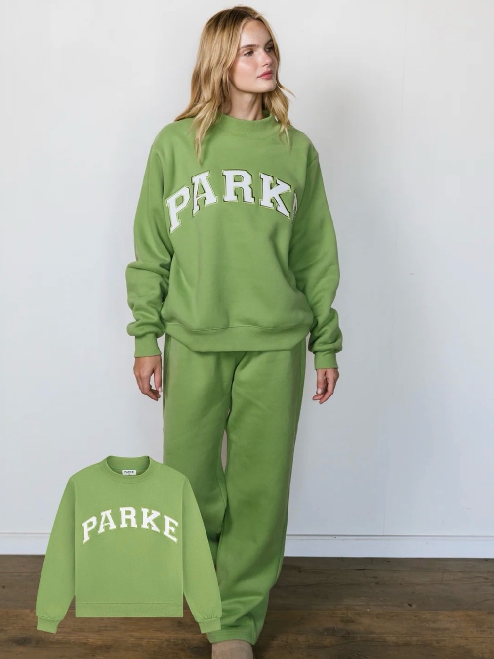 NWT PARKE Varsity Mockneck Sweatshirt in Matcha Green L/XL
